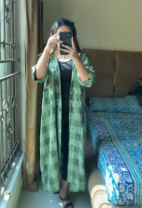 Green Korean Check Dress